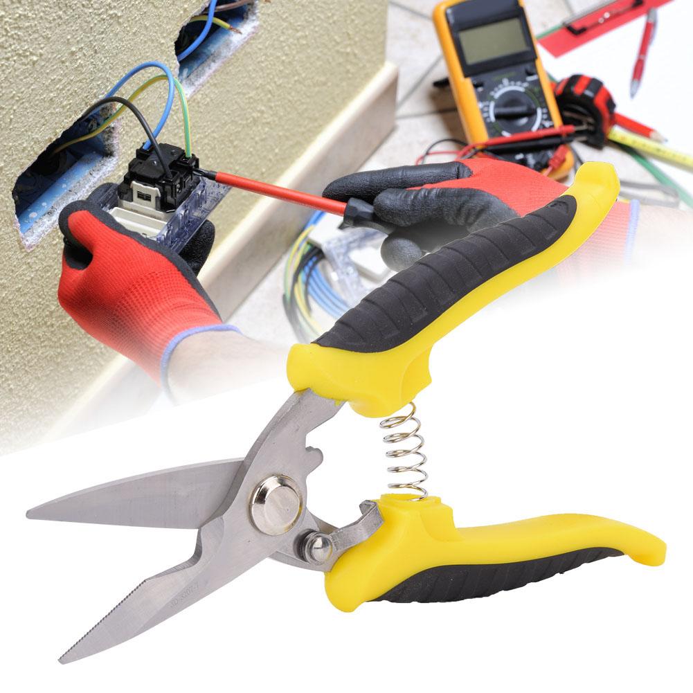 Nůžky Multifunkční Průmyslové Nerezová Ocel Žlutá Černá Rukojeť Elektrikářské Ruční Nářadí