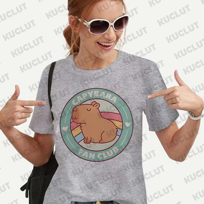 Woman Clothing Japanese Style Cute Capybara Print Tees Shirt Fashion Female Clothes T-Shirts Funny Animal Graphic Y2k Tops