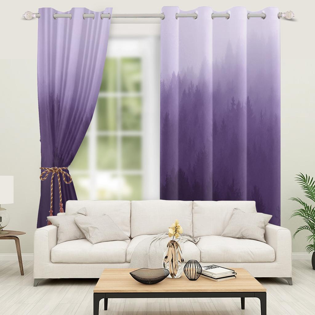 Misty Forest Landscape Curtains Gradient Nature Printed Living Room Bedroom Window Drapes Top Curtain Blackout For Made Of Polyester With Grommet