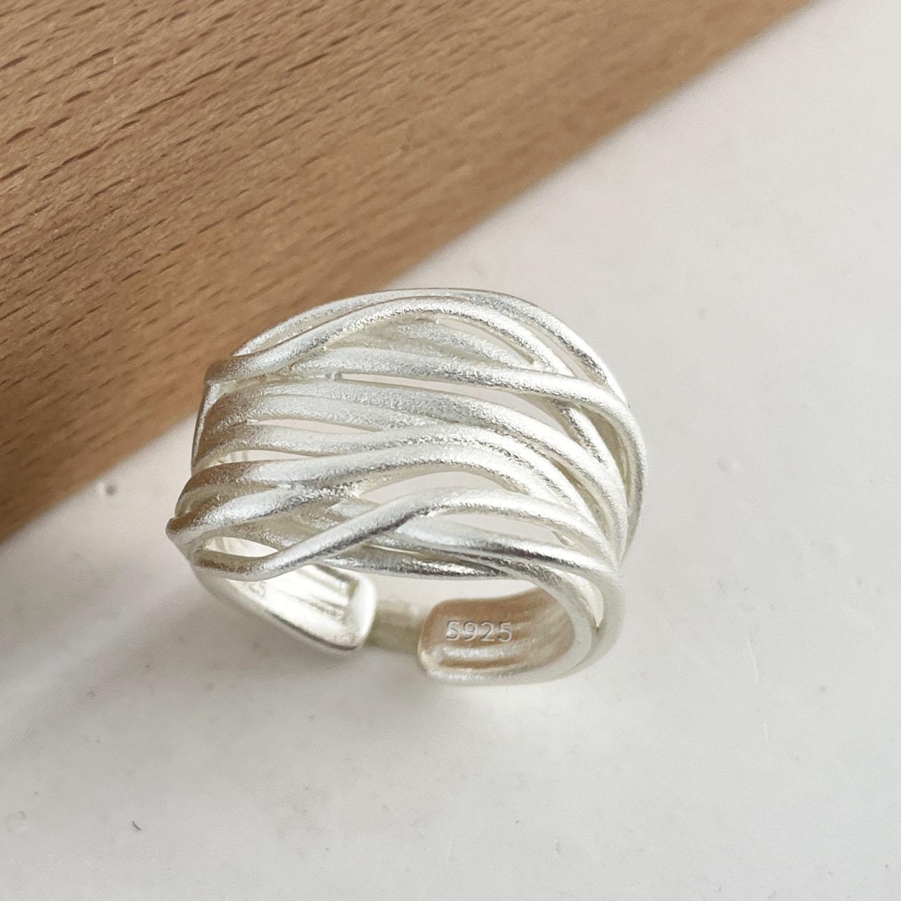 

BFCLUB 925 Silver Color Rings for Women Fashion Geometric Handmade Irregular Wide Ring Party Christmas Gift
