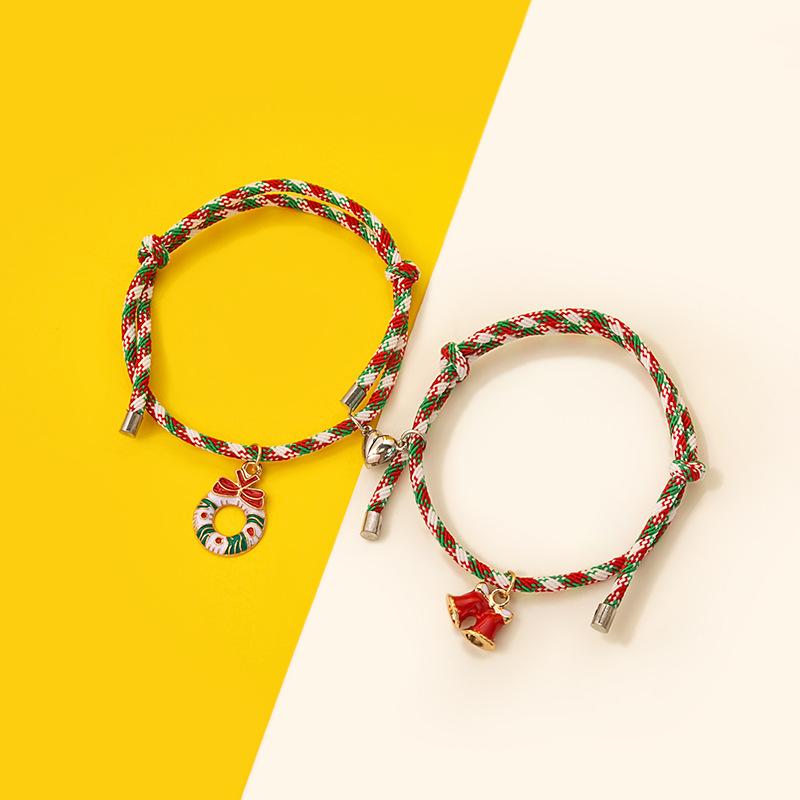 Christmas Magnetic Couple Colorful Christmas Bracelet Adjustable Creative Hand Rope Bell Ornament Female