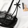 Thin mesh eyelash lace lingerie for women, a little sexy black pure see-through bra, underwear and underpants set