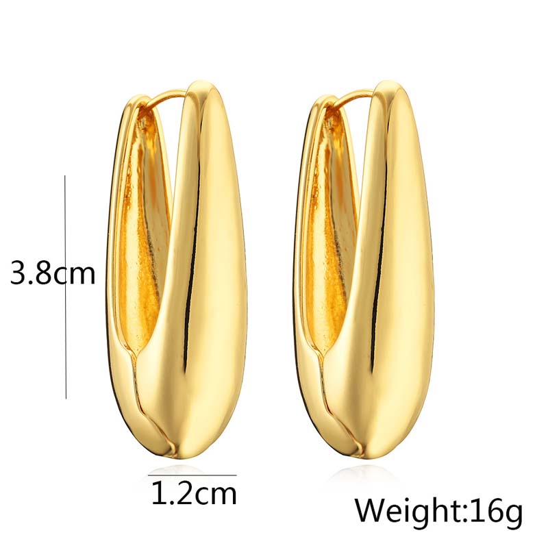 Vintage Metal Geometric Hoop Earrings For Women Simple Gold Color Oval Water Drop Statement Earrings Party Zircon Gift