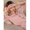 Women's Modal Rayon Pajamas Cardigan Stripe with Eye Mask Long Pants Set Casual Homewear Pajama Set
