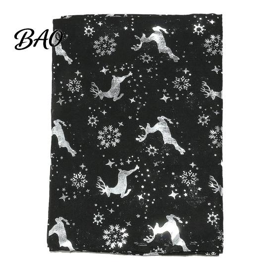 Holiday Elk Snowflake Wrap Christmas Theme Scarf for Women, Glitter Sparkly Foil Reindeer Winter Print Scarves, Lightweight Soft Shawl Fall Cold Proof
