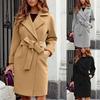 Women Long Trench Coat Autumn Winter Overcoat Casual Loose Lapel Collar Jacket Windbreaker Plus Size Solid Color Fashion Ladies Outerwear
