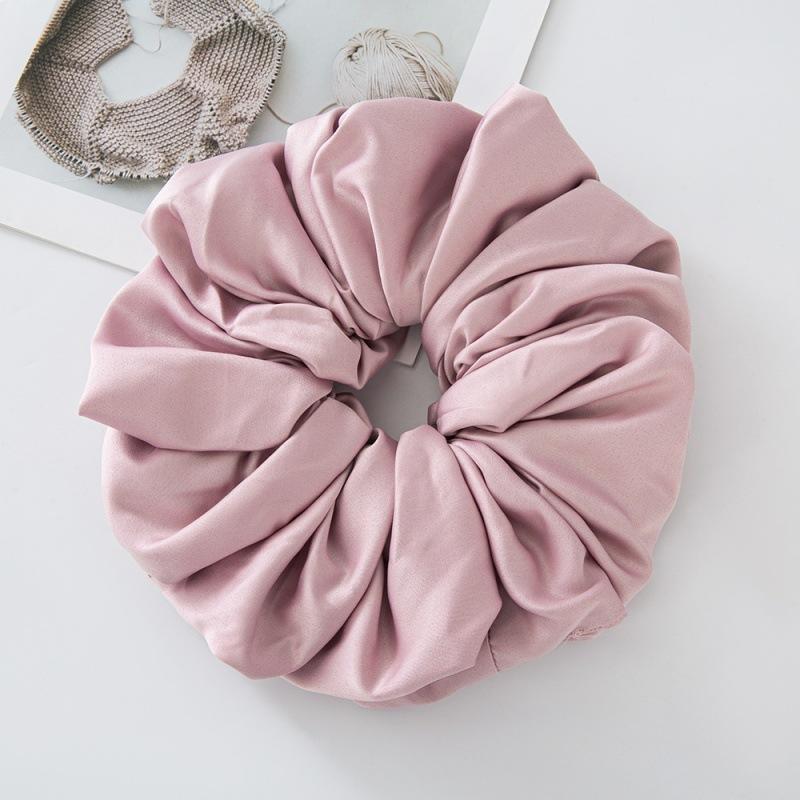 Chiffon Pearl Beaded Hair Tie Headband Bun Hair Ring, Solid Color Elastic Ponytail Holder Scrunchie