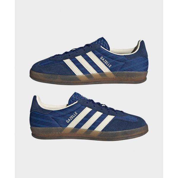 adidas Gazelle Indoor Blauw Streepje Satijn Dames Sneakers Victory-Blue Night-Indigo Cream-White JS1410