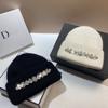 2024Mode Damen Wintermütze Echtes Kaninchenfell Gestrickte Mützen Diamanten Blume Damen Freizeit Hüte Warme Wolle Skullies Beanies