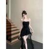 Pure Desire Sexy Black Suspender Mesh Dress Women's Summer Irregular Hem Skirt Slim French Short Skirt