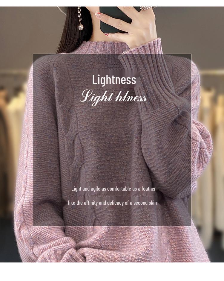 Women's 100% Wool Long Sleeve Half-High Neck Pullover Sweater