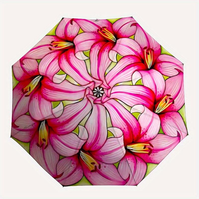 

1pc Pink Lily Mandala Automatic Folding Umbrella, Portable & Foldable Design with 8 Ribs, Casual Outdoor Accessory yy250729098