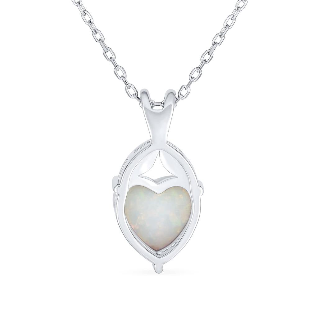 Romantic Opalence Simple Bridal Gemstone White Prong Set Created Solitaire Opal Heart Shape Pendant Necklace for Women Sterling Silver October