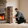 Indoor Firewood Rack, 33 × 32 × 112 Cm Log Stacker Holder, Holds Up To 45kg, Tall Wood Storage Stand, Powder-Coated Steel Firewood Holder, Heavy Duty
