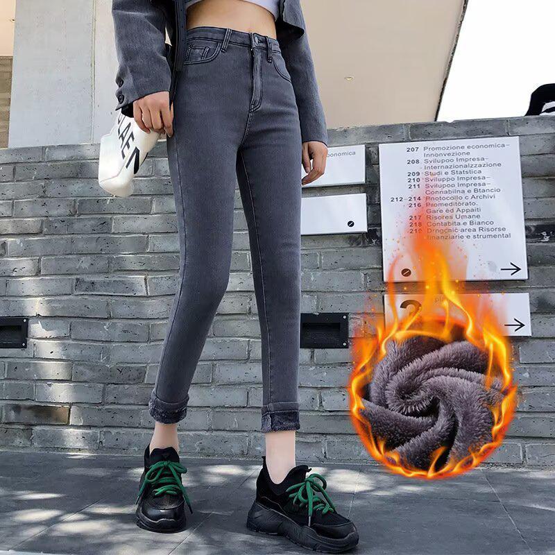 Women's High Waist Skinny Fleece-Lined Denim Pants - Thickened Warm Winter 2025 Trousers
