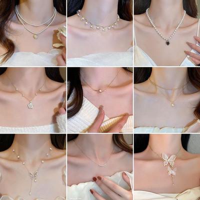 Korean Style Butterfly Pearl Tassel Clavicle Necklace