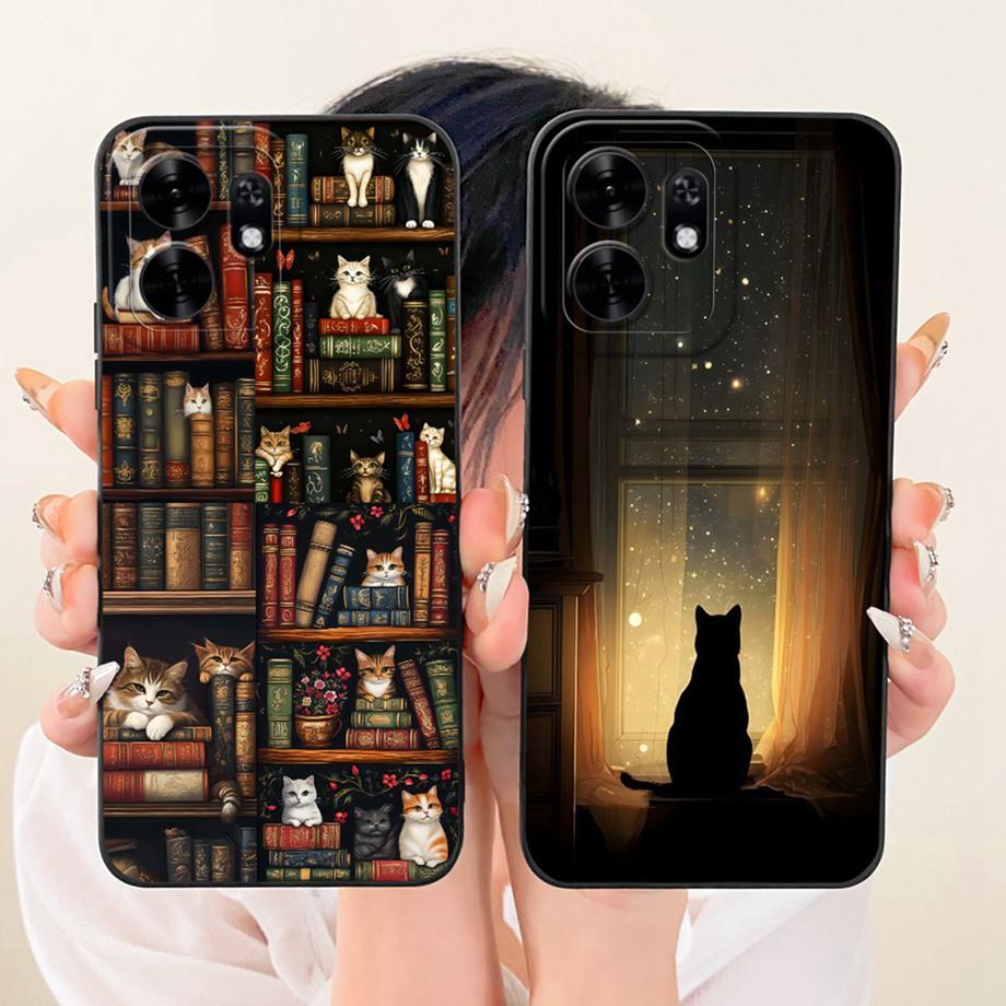Soft Liquid Silicone Phone Case For Honor X6D Play 60A Black Cat Cartoon Dragon Animals Pattern Bumper For Enjoy 60A Back Cover