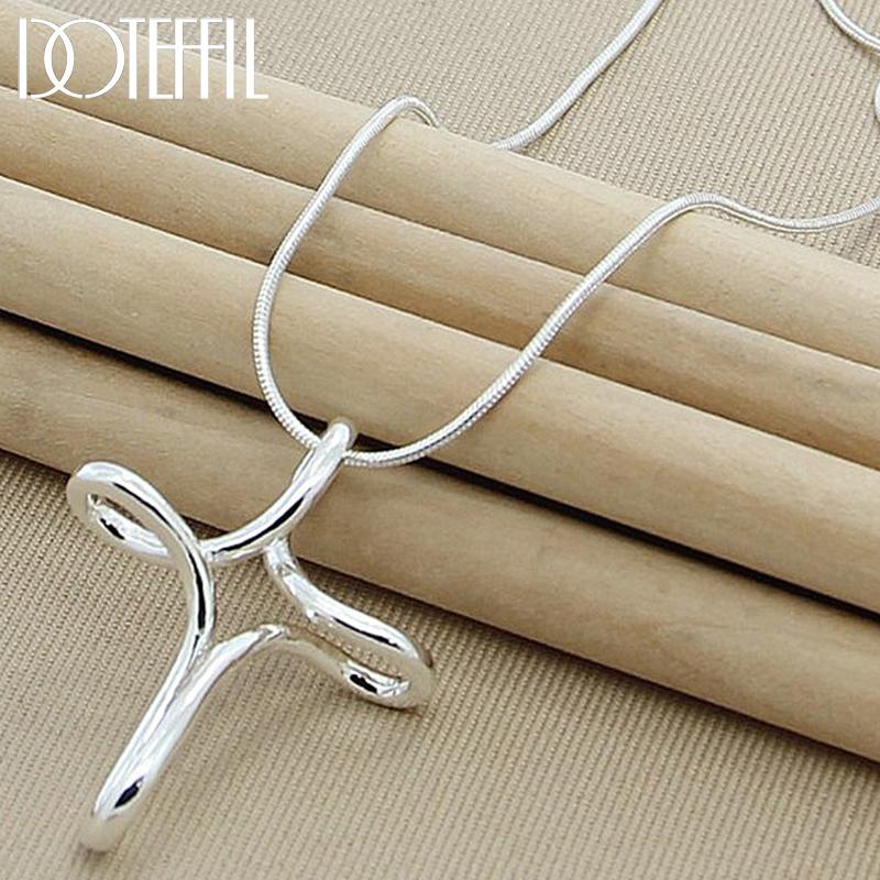 

DOTEFFIL 925 Silver Cross Pendant Necklace 16-30 Inch Snake Chain For Woman Fashion Wedding Engagement Jewelry 40cm