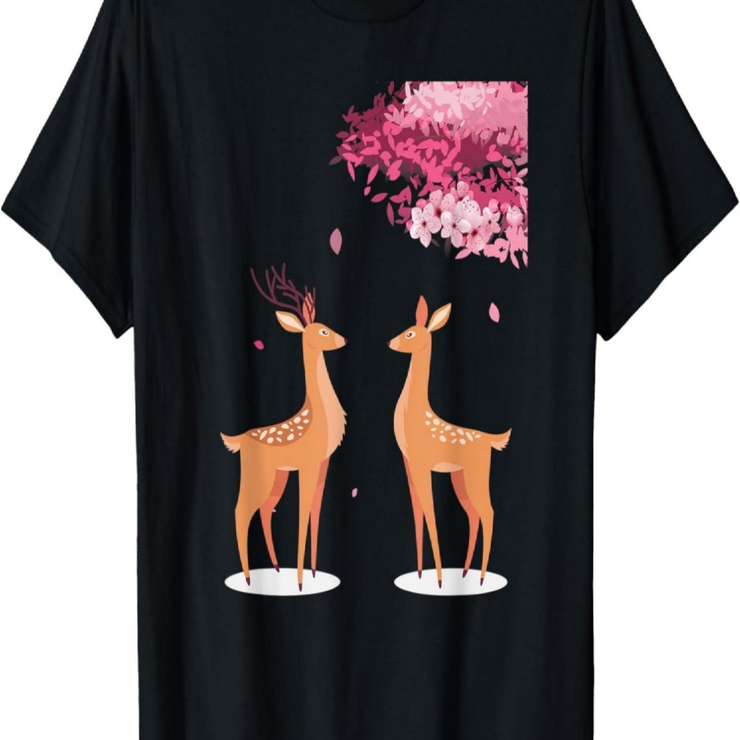 REINDEERS IN LOVE UNDER CHERRY BLOSSOM TREE T-Shirt S чёрный