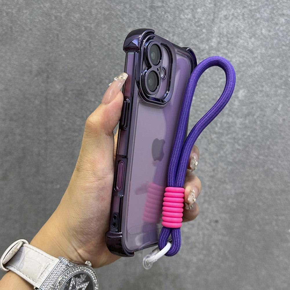 Luxury Plating Clear With Lanyard Phone Case For iPhone 17 16 15 14 13 12 11 Pro Max 16 Plus 17Air Shockproof Bumper Cases Cover