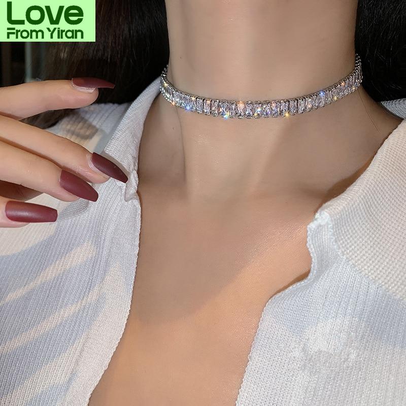 

Корейские продажи модных ювелирных изделий, инкрустированных медью, цирконием, роскошное блестящее ожерелье, сексуальное женское вечернее ожерелье серебряный