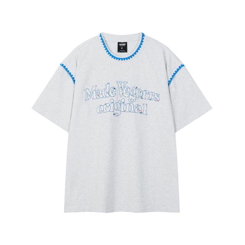 

VEGORRS Оригинальная мужская футболка 2025 в стиле ретро из чистого хлопка на лето с кружевом в виде букв, с короткими рукавами T9213 L