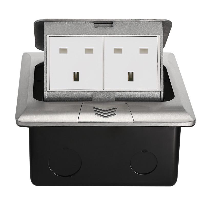 Universal Three-Hole Pop-up Floor Socket Box, Silver, Embedded Design