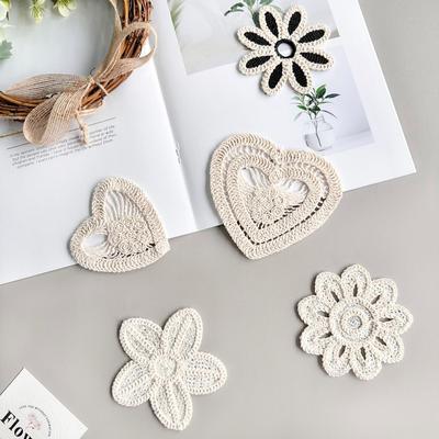 Sottobicchiere in Pizzo Retro Vuoto Tessuto a Mano con Filo di Cotone Patch Decorativo per Borsa Fai da Te Maglietta Adesivo per Vestiti Accessori