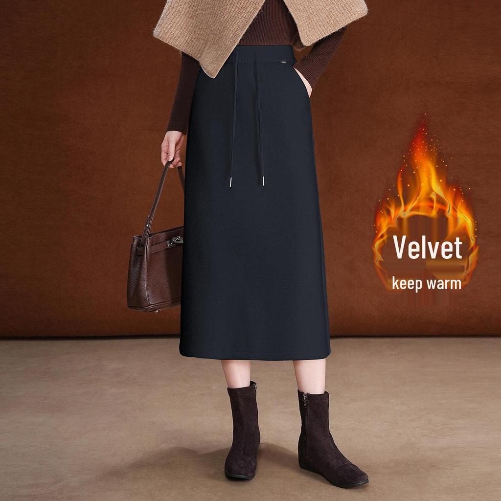Jupe Midi Amincissante Taille Haute Doublée de Polaire - Style Hiver 2025