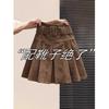 Plus Size Coffee Corduroy Pleated A-line Skirt - High Waist, Hip Covering, Thickened for Spring/Autumn