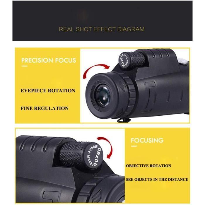 Télescope Monoculaire - HEYU - 40x60 - Vision Diurne Et Nocturne - Zoom 40x - Champ De Vision 1800M/9800