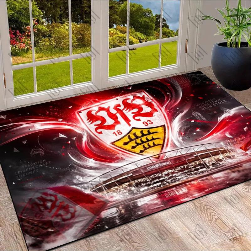 VfB Stuttgart Club Crest Red Wave Stadium Print Area Rug German Soccer Fan Non Slip Rectangular Floor Mat Gaming Room Living Bedroom Home Decor Rug