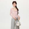 Pure Desire Pink Bow Design Sense V-neck Long-sleeved Knitted Sweater Women's Spring New Waist and Thin Temperament Top
