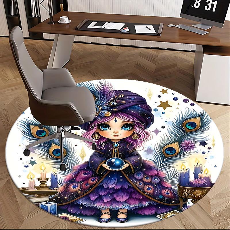 1pc Anime Design Round Carpet Office Chair Mat, Non Slip Rug for Home Decor, Living Room, Bedroom, Game Room, Festival Gift