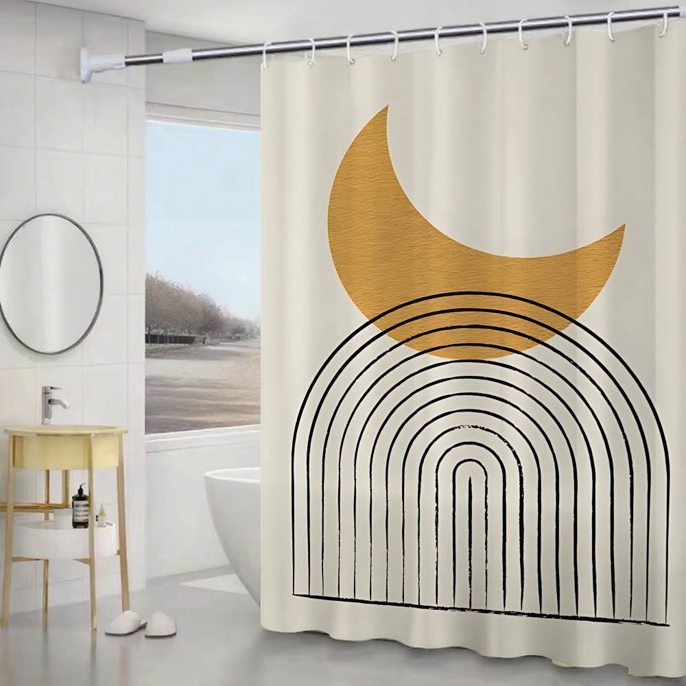 Contemporary Abstract Line Drawing Art Bathroom Curtain Classic Fabric Shower Curtain With 12 Hooks Waterproof Bathroom Decor