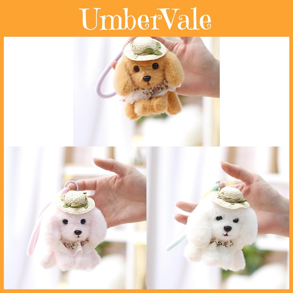 Cute Teddy Dog Plush Toy With Straw Hat For Girls Keyring And Bag Ornament