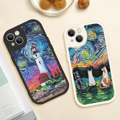 3D-Prägungshülle, Handyhülle für iPhone 13 12 11 14 Pro MAX MiNi 7 8 14 Plus XS XR 13 Pro, Ölgemälde, Lammfell-Schutzhüllen