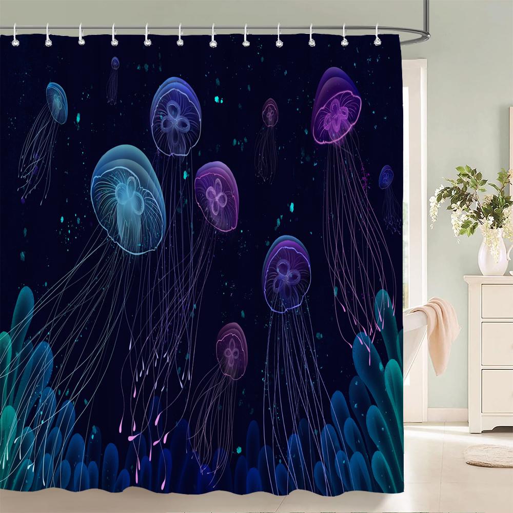 1PC Dolphin Shower Curtain Blue Ocean Biological Polyester Fabric Children's Ocean Theme Bathroom Decoration Shower Curtains