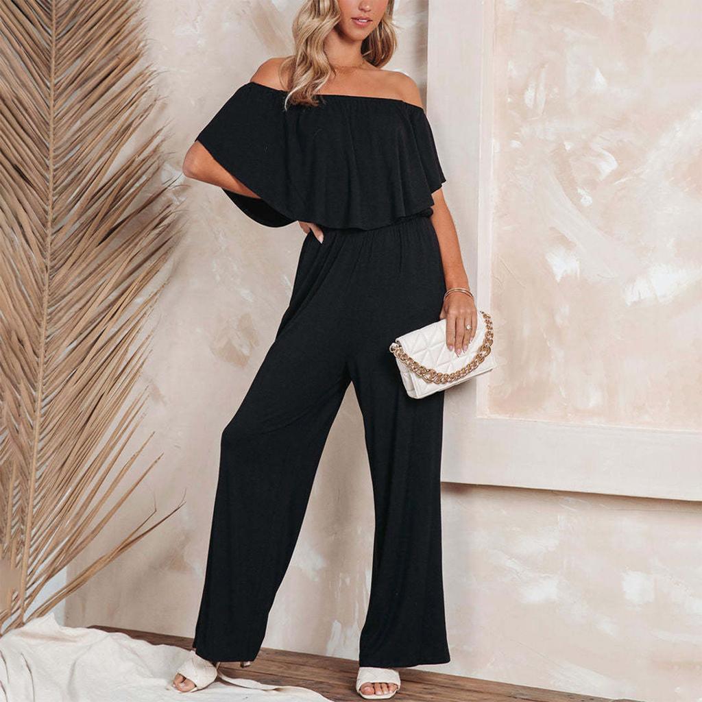 Women's Jumpsuit Color One Shoulder Casual Off Shoulder Jumpsuit With Pockets