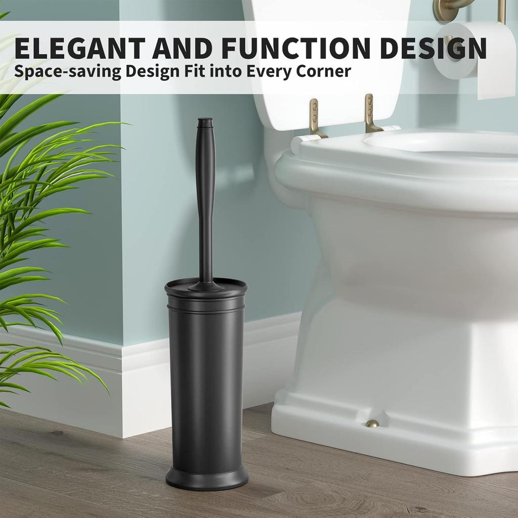 Toilet Brush and Holder 2 Pack, Toilet Bowl Brush with Extra Long Handle, Toilet Scrubber and Covered Holder, Toilet Brushes for Bathroom-Space