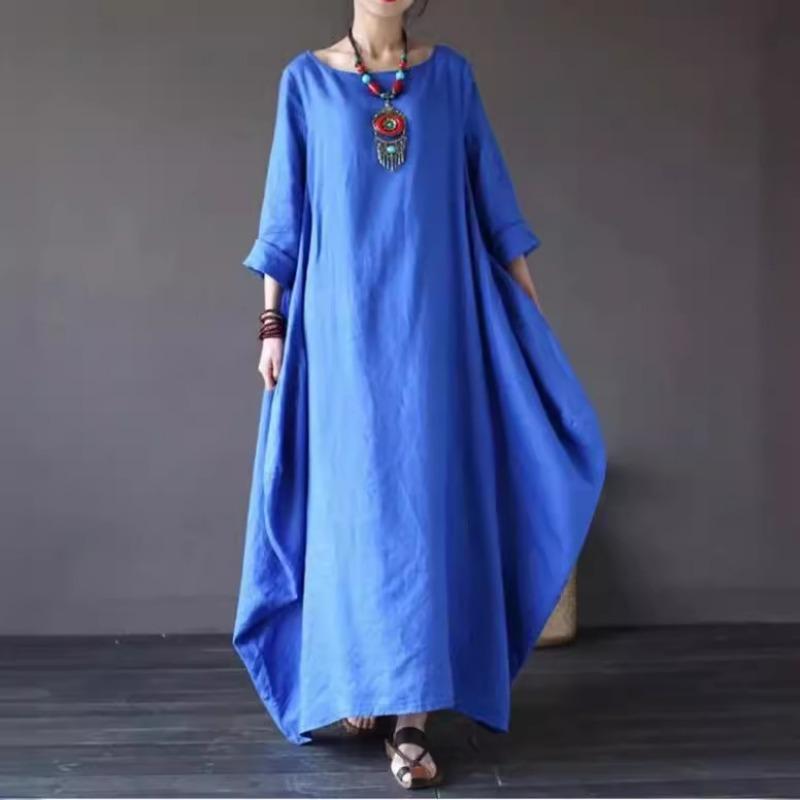 Spring and Summer New Loose Cotton and Linen Long Skirt Dress