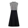 Women's New European and American Style Fashion Splicing Striped Belt Midi Dress