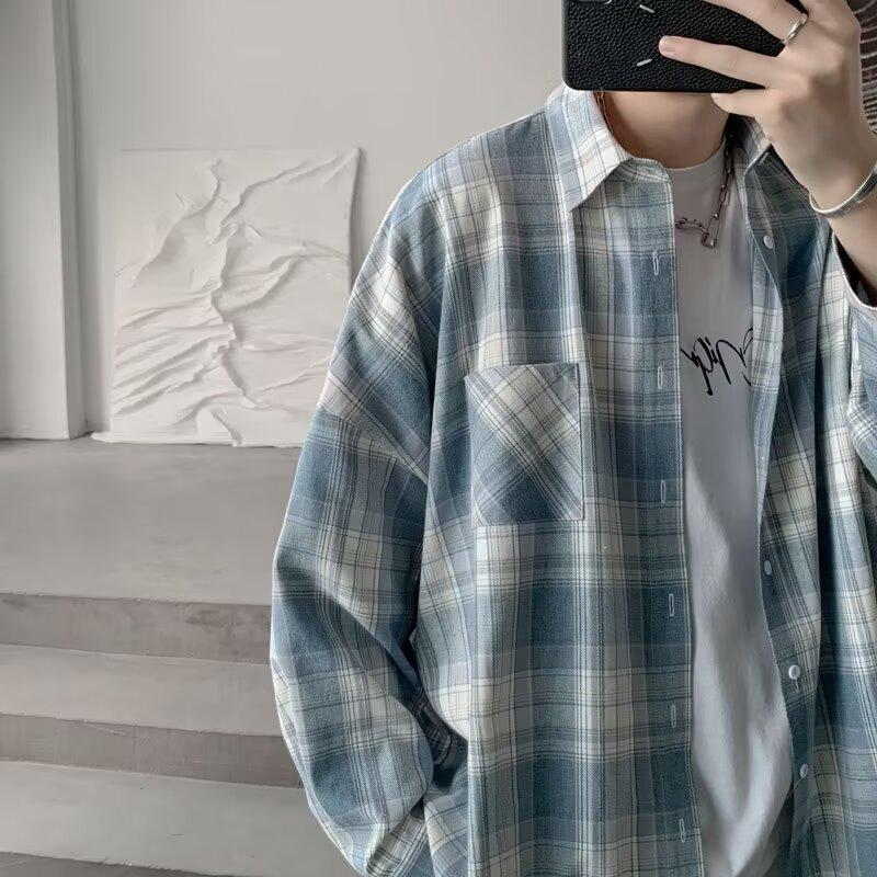 2024 Checkered Long Sleeved Shirt Ins Loose Shirt Men'S Summer Trend Versatile Casual Jacket