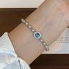 Silver  Inlay Diamond Hemp Grey Round Bead Bangles Aquamarine Sea Blue Zircon Bracelet for Women Exquisite