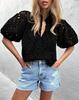 Women's V-Neck Lace Embroidery Lantern Sleeve Summer Top