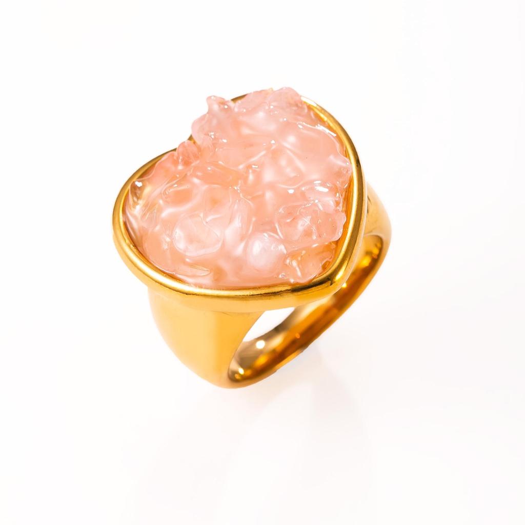 18K Gold-Plated Stainless Steel Ring with Natural Stone