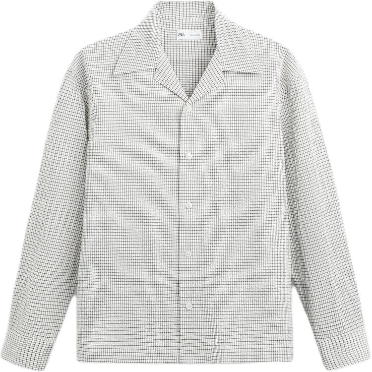 

Zara Checkered Bubble Gauze Loose Long Sleeve Shirt Men shirts Black 4333179-800 M