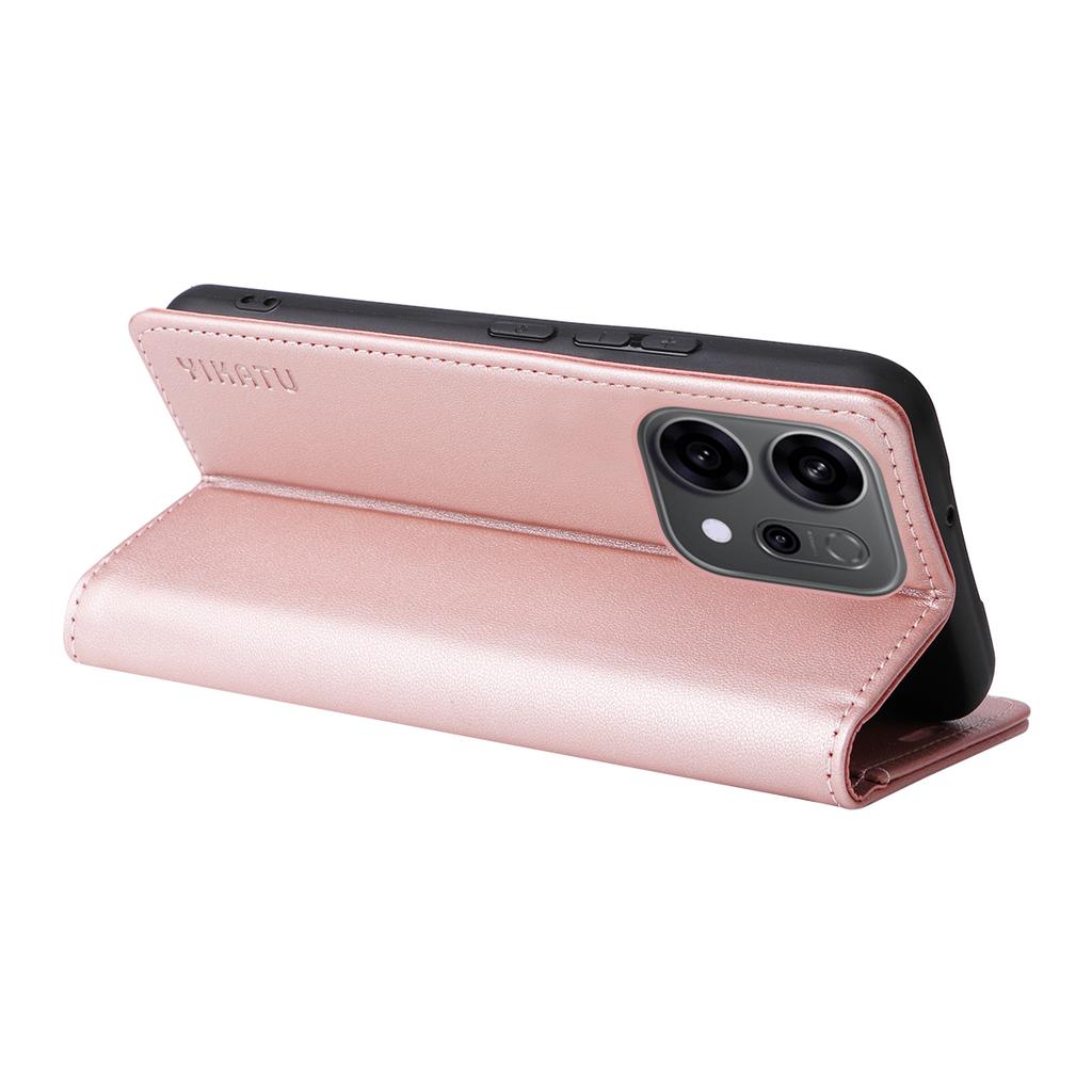 For Oppo Reno14 5G (China)/Oppo Reno14 F 5G/Oppo Reno14 5G (Global) Phone Cases YIKATU Magnetic Closure PU Leather Mobile Cover -  Rose Gold
