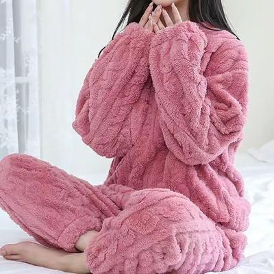 Autumn Women Solid Warm Two Piece Sets Thicken Velvet Set Pullover and Pants Women Casual Pajama Sets