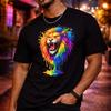 Regenbogen-Drip-Löwe T-Shirt Schweres Streetwear Bequemes Unisex Grafik Dehnbares Streetw